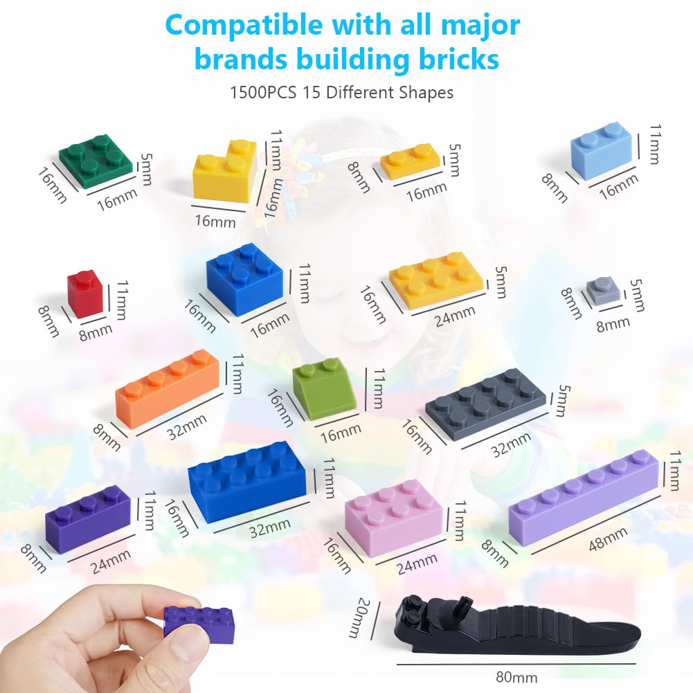 ABOHU Building Bricks Classic 1500 Pieces Kids Building Blocks Box Compatible with All Major Brands, Educational Creative Brick Toy for Kids Girls Boys, Compatible with Construction Building Blocks - Image 2