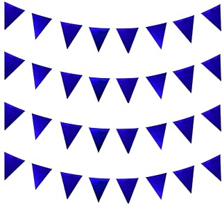Zwiebeco 39Ft Royal Blue Glitter Fabric Bunting Triangle Flags Hanging Cotton Pennant Banner for Birthday Wedding Graduation Retirement Bridal Shower Party Festival Home Garden Decorations Supplies