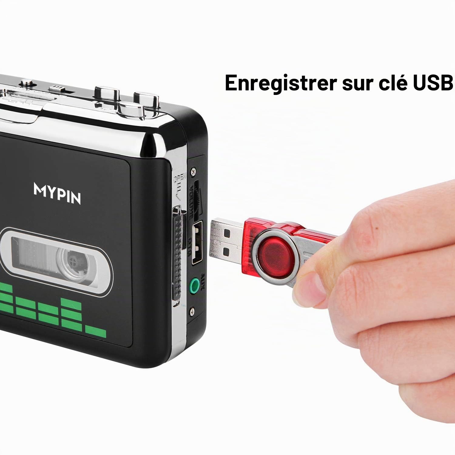MYPIN Lecteur de Cassettes Audio Portable, Enregistreur de Convertisseur de Cassette Audio en MP3 avec écouteurs Aucun Ordinateur requis