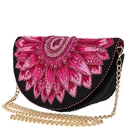 Image of Mary Frances Flirty Beaded Crossbody Handbag Clutch Gerbera Daisy Novelty Purse, Pink