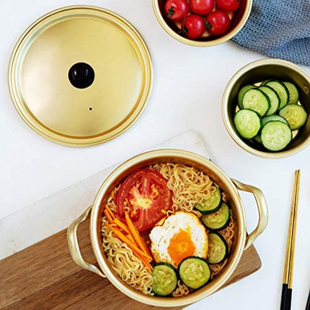 Ramen Nudeltopf – Doppelgriff Aluminium Suppentopf für Instant-Nudeln – koreanischer Stil – 16 cm