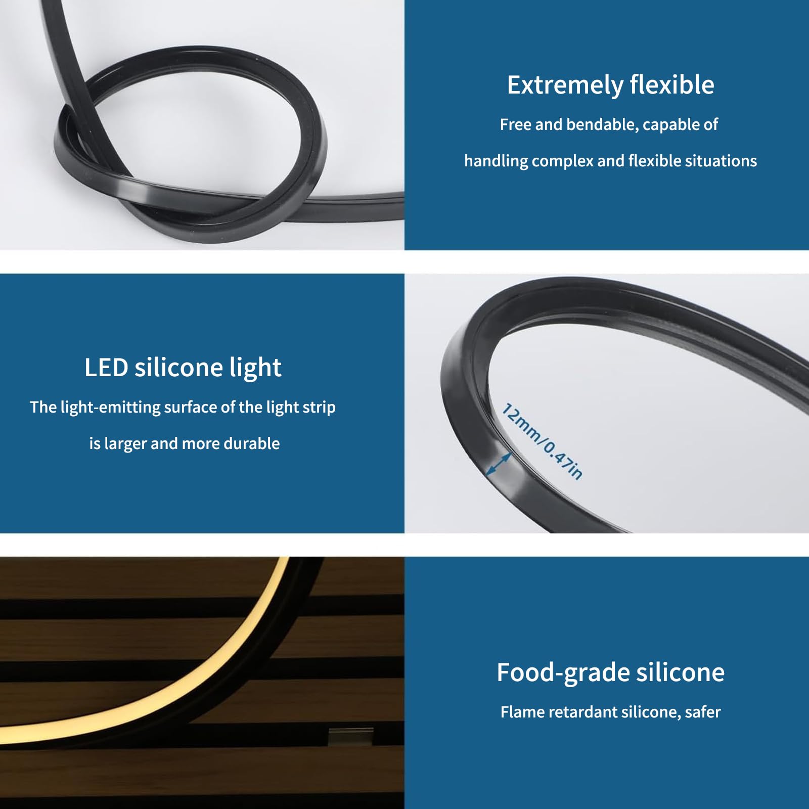 Perfil LED de Silicona Flexible,Perfil de Silicona Flexible 5m,Tira LED Resistente al Agua IP65,Tira de LED y Difusor,para Techo,Armario,Bar,Paneles Acústicos,Iluminación