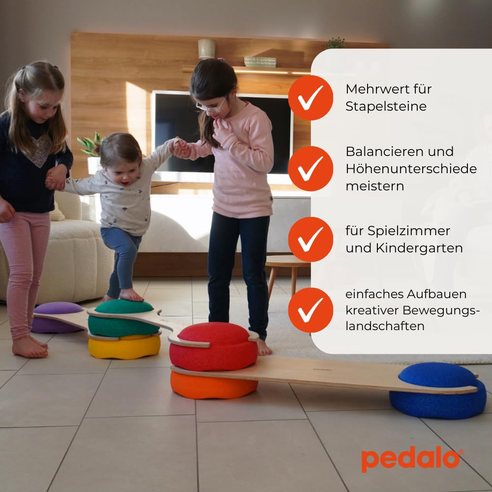Pedalo® Zestaw klocków do układania w stos, zestaw 3 szt., zręczność, kreatywna zabawa, możliwość łączenia z kamieniem do układania w stos, krajobrazy ruchowe, budowanie, poprawa motoryki, deska do
