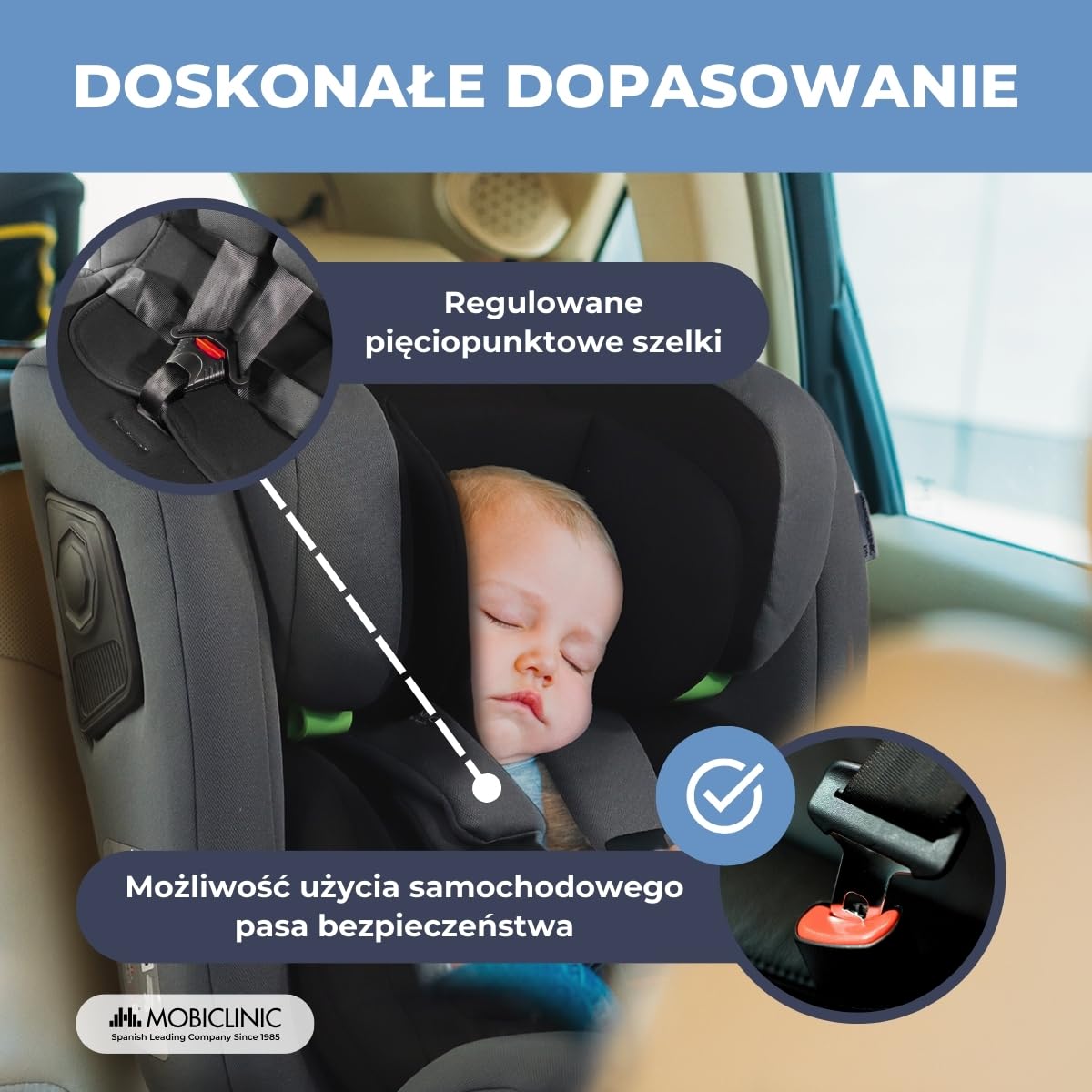 Mobiclinic®, Fotelik samochodowy, Obrót 360º, Regulacja i-size, Top tether, Grupa 0/1/2/3, Max. 36 kg, Podwyższenie dla dzieci, Pandafix, 5-punktowa uprząż, Regulacja, Leżanka 3 pozycje