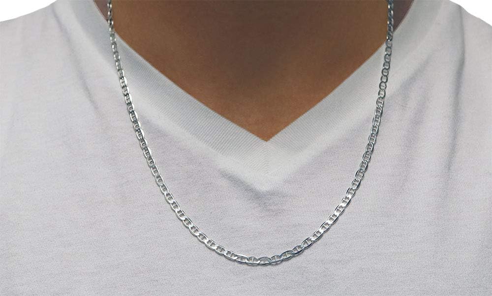 ARGENTO REALE 925 Sterling Silver Necklce 3.5MM - 8MM Solid Flat Mariner Anchor Link Chain Necklace- Sterling Silver Necklace Chain 16-30 Silver chain made in italy