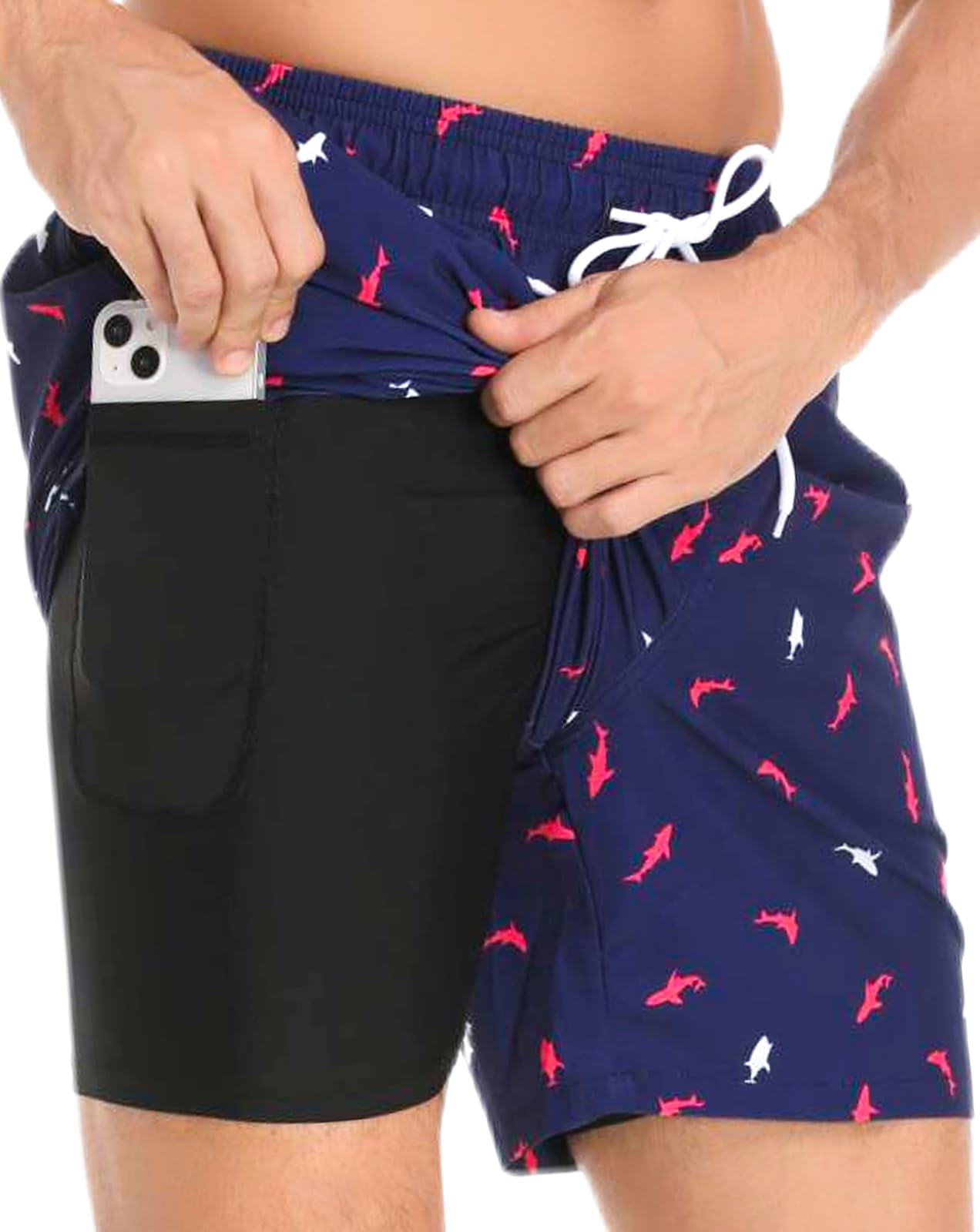 Men's Swim Trunks with Compression Liner 6 Inch Inseam Board Shorts