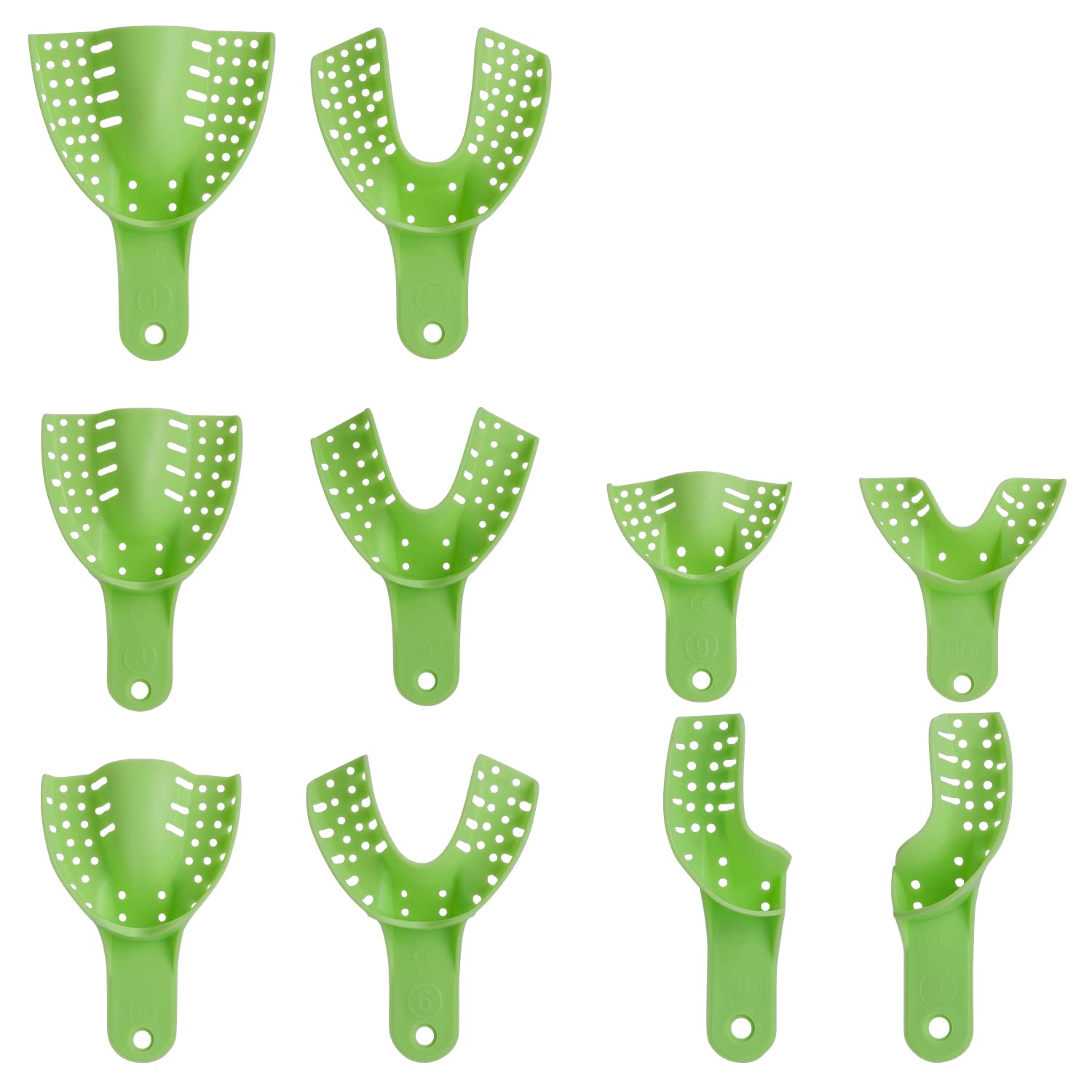 Lot de 10 cuillères à empreintes dentaires en plastique jetables et autoclavables - Vert
