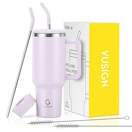 VUSIGN 40 oz Tumbler with Handle and Straw Lid, Stainless Steel Vacuum Insulated Tumbler Travel Mug Water Bottle Cup for Water Iced Tea Coffee Smoothie Car, Orchid