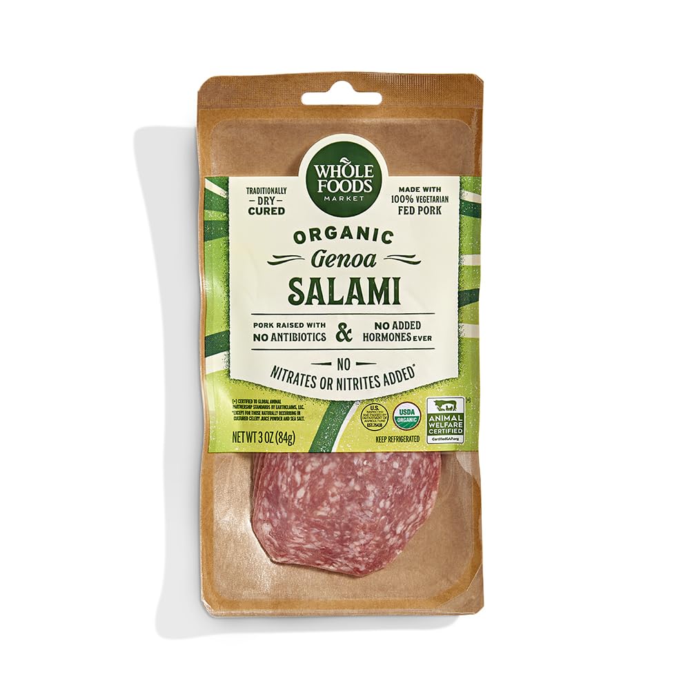 Whole Foods Market Organic Sliced Genoa Salami, 3 oz - Premium Charcuterie, No Artificial Preservatives