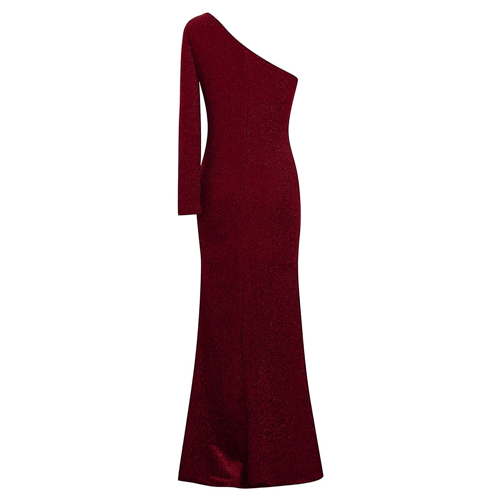 FUPODD Abendkleider Elegant Für Hochzeit Glitzer Maxikleid Damen Elegant Eng Pailletten Cocktailkleid One Shoulder Ballkleid Lang Mit Schlitz Abendkleid Frauen Curvy Kleid Party Kleider Bodenlang