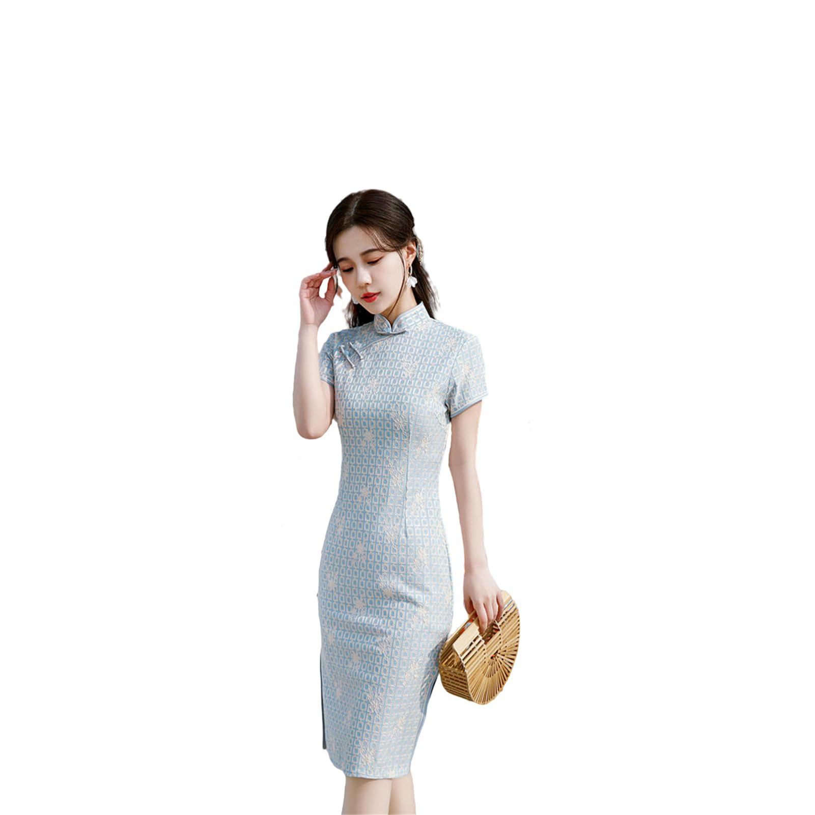 Robe cheongsam ajustée masquant les imperfections en dentelle
