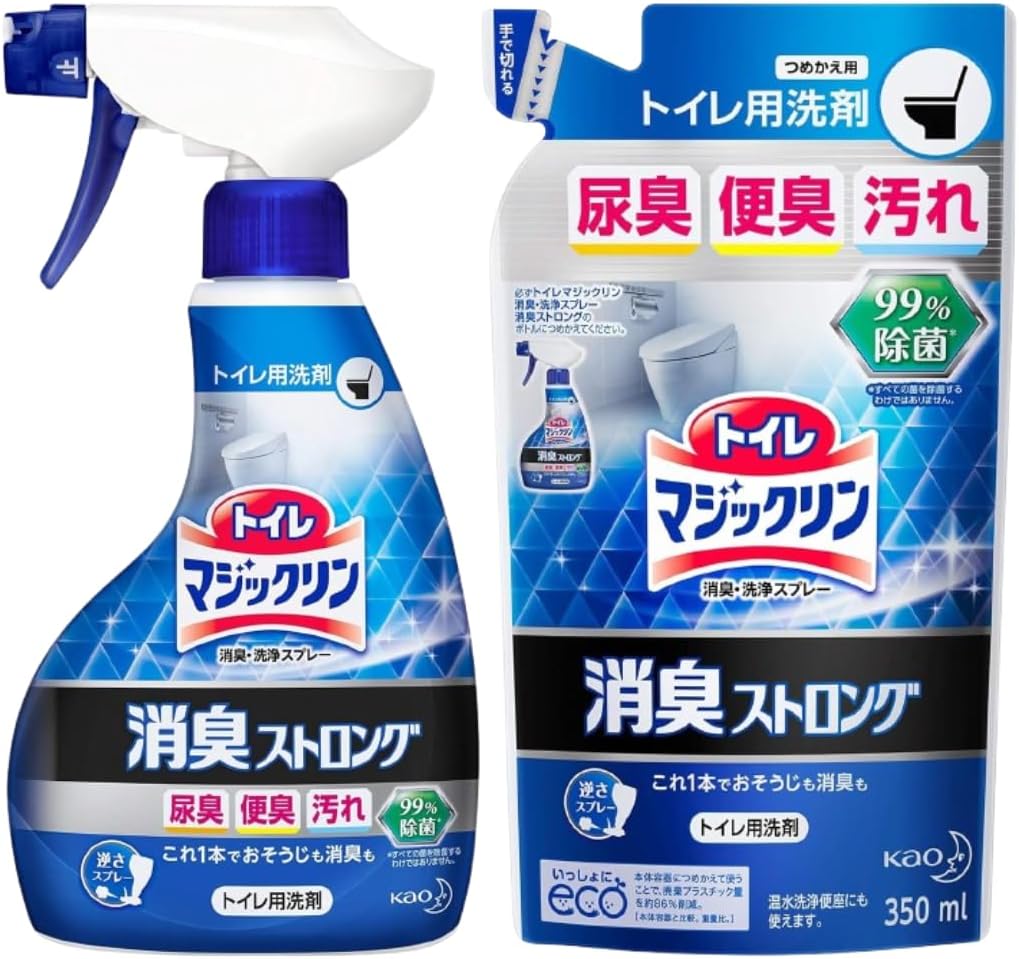 - Set Purchase: Spray 13.5 fl oz (400 ml) x 1, 11.8 fl oz (350 ml) x 1, Deodorizing Strong Toilet Magic Phosphor Toilet Detergent