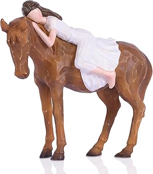 Horse Gifts for Women & Girls Girl and Horse Resin Figurine, Western Farmhouse Shelf Decor, Bedroom Desk Statue, Thoughtful Gift for Equestrian Lovers, Daughters & Friends Horse and Girl
