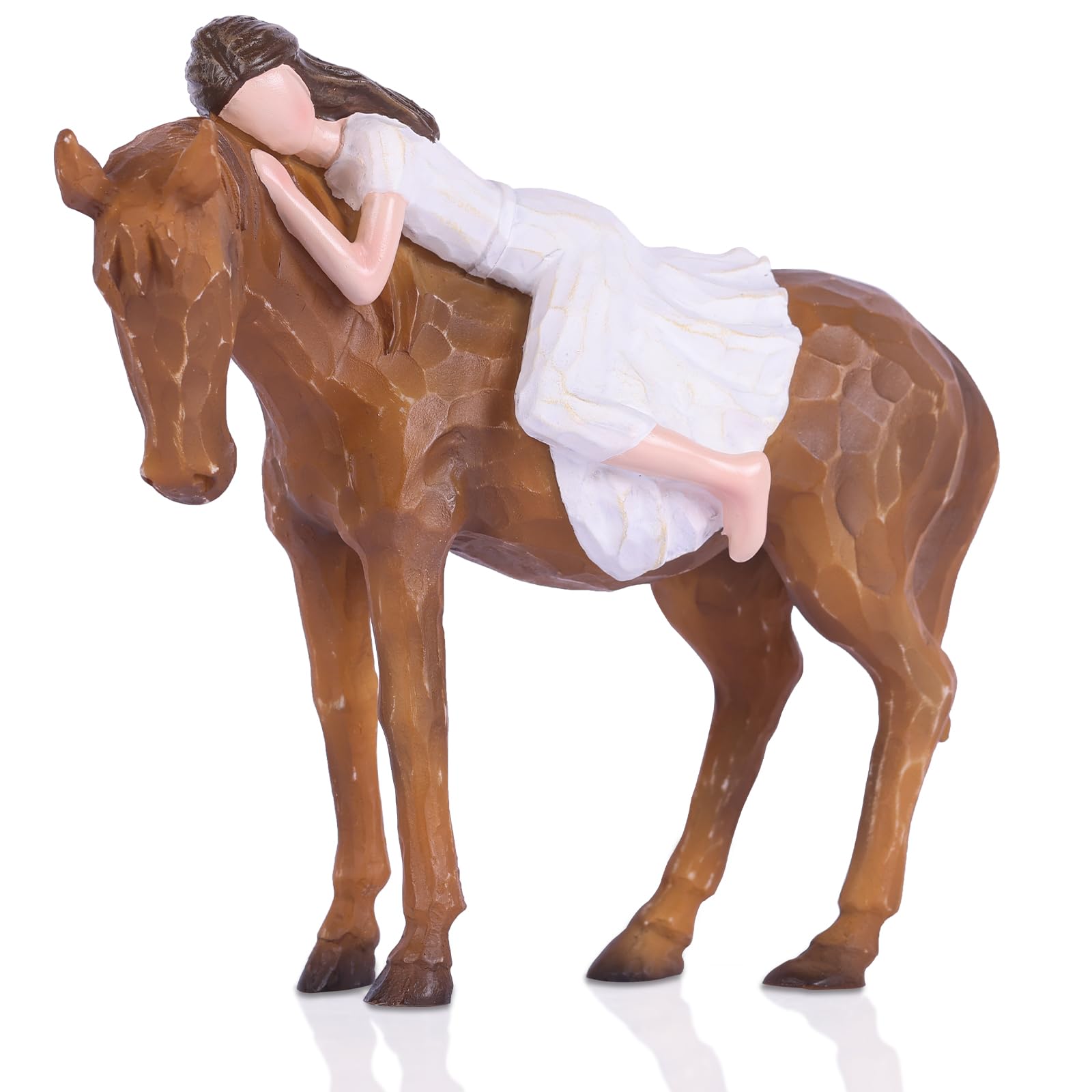 oliruim Horse Gifts for Women & Girls – Girl and Horse Resin Figurine, Western Farmhouse Shelf Decor, Bedroom Desk Statue, Thoughtful Gift for Equestrian Lovers, Daughters & Friends (Horse and Girl)