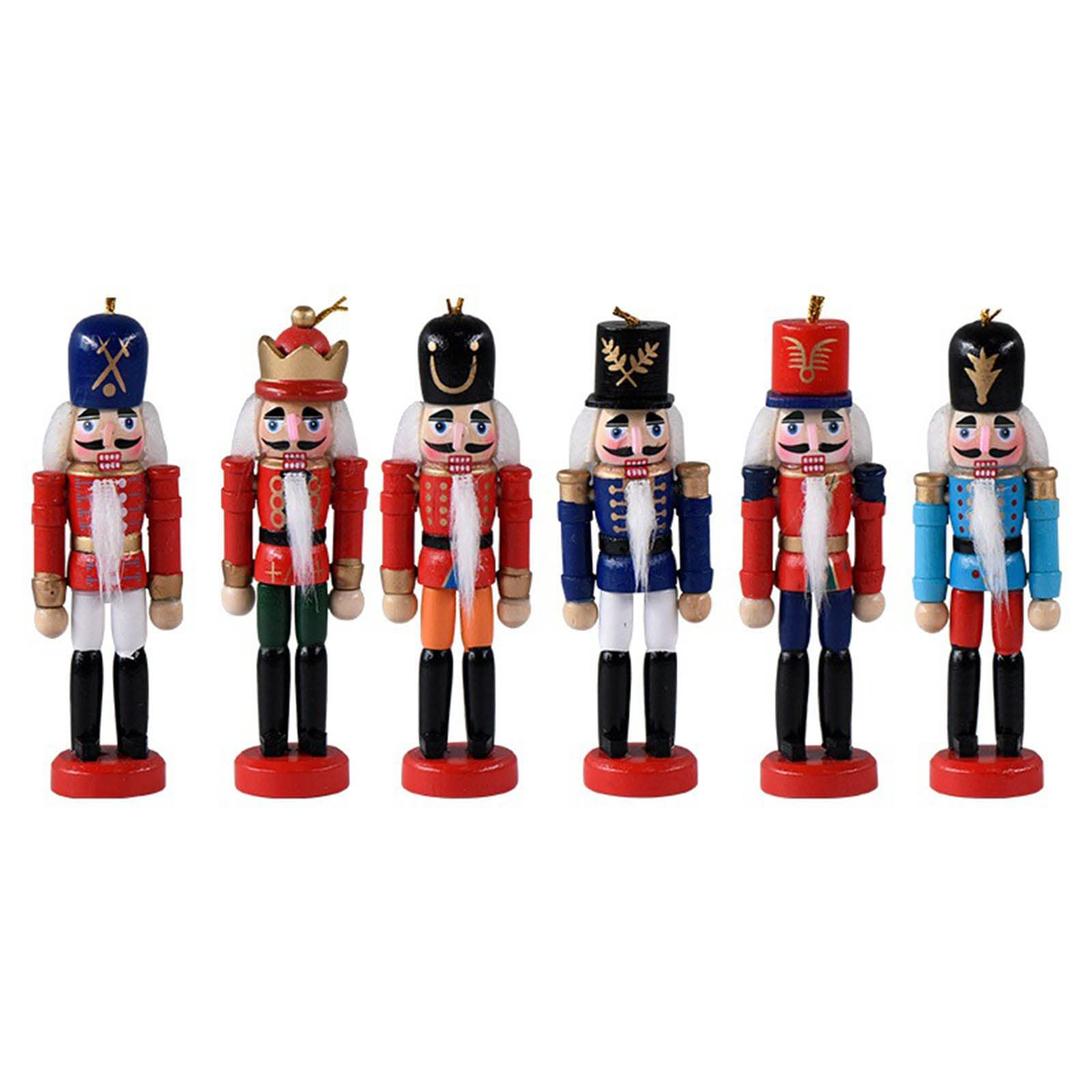 Kalttoy Multicolor 6-Piece Nutcrackers Hanging Ornament Figures Christmas Wooden King Soldier Nutcrackers Desktop Decoration Toy Gift Wooden Figure Christmas Decoration Gift