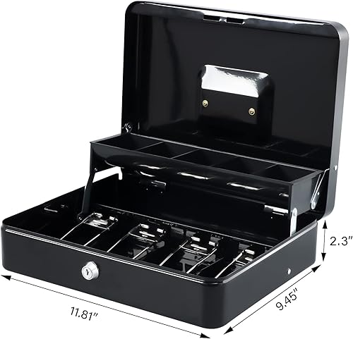 Miniatura 4 de KYODOLED Caja de dinero con bandeja de dinero, caja fuerte con bloqueo de llave con cable de seguridad y bolsa impermeable, 11.81 pulgadas de largo,