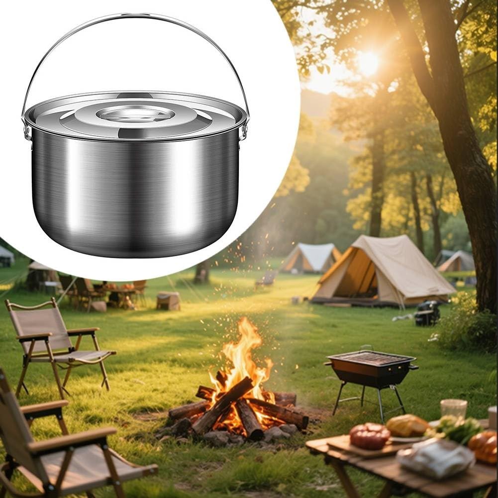Camping-Topf, Edelstahl, Camping-Kochgeschirr, Topf 1,4 l/2,4 l/4 l/6 l, Outdoor-Kochgeschirr für Lagerfeuer, Schmoren, Kochen und Picknicks (4 l)
