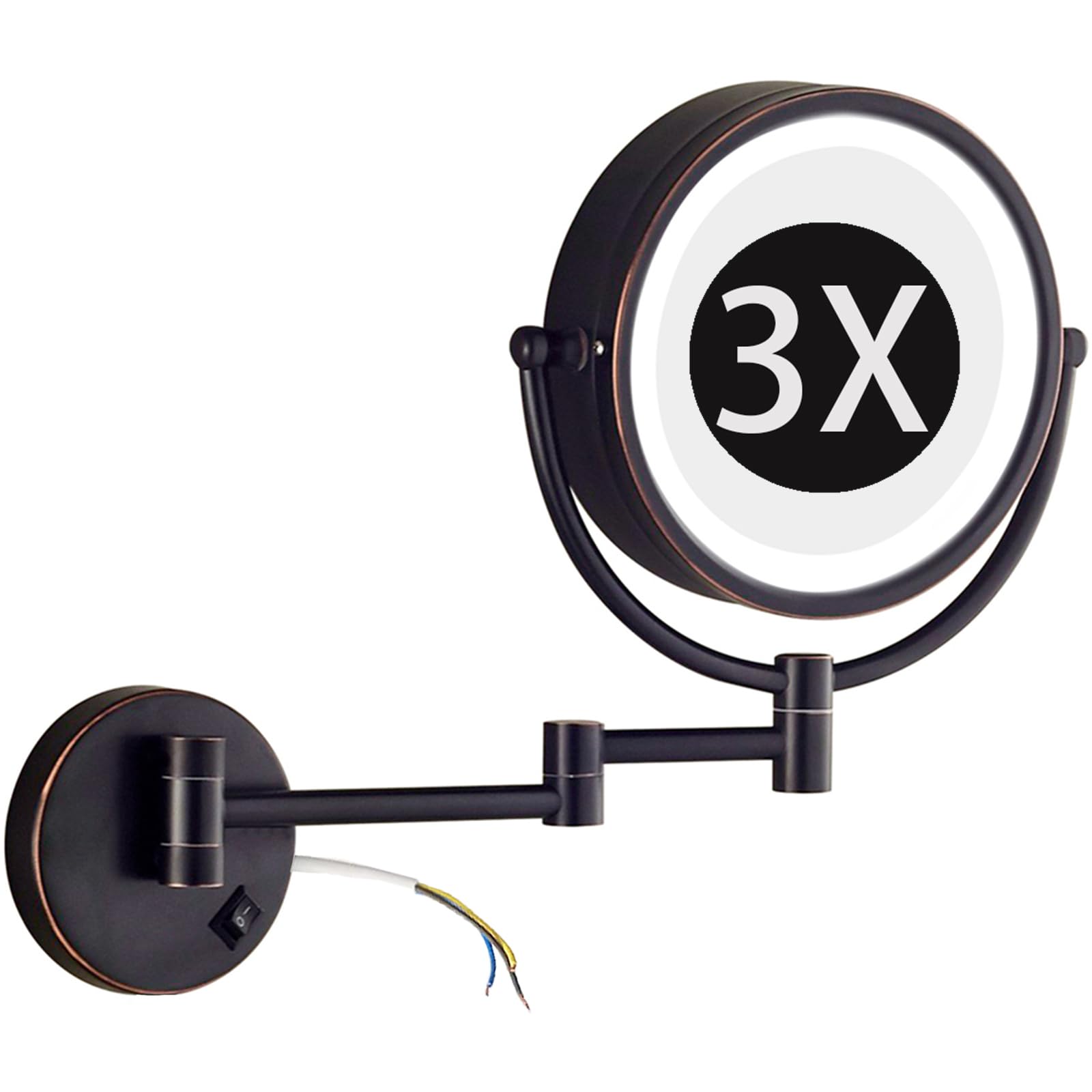 Miroir de maquillage mural LED grossissant double face pour miroir salle de bain