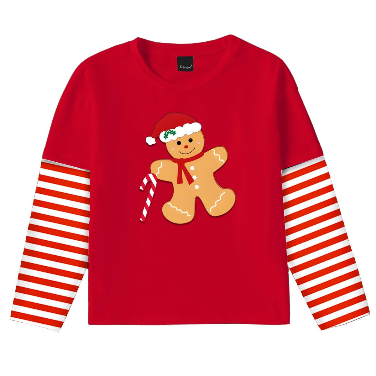 Remimi Unisex Kids Christmas Long Sleeve Shirt Fancy Print Stripe Shirt 2-12 Years