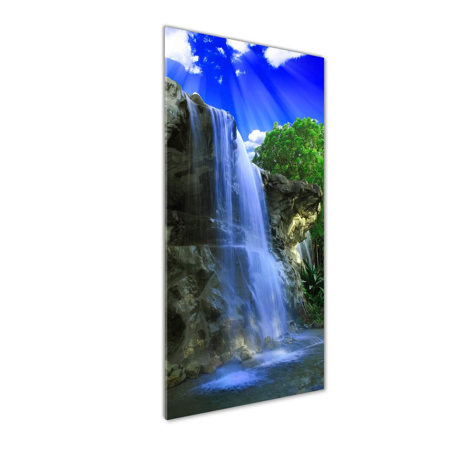 Impression sur verre acrylique Tulup 50x125 cm - Tableau mural paysage cascade bleu