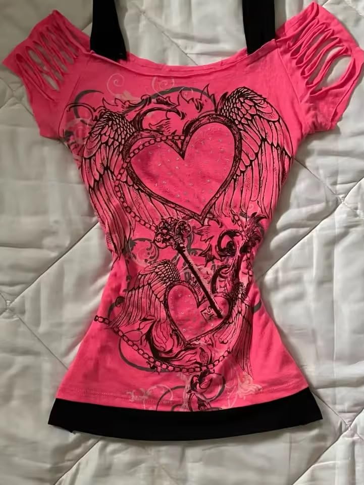 Image of Kawaii Cutecore Harajuku Vintage Y2k 2000s Tops Summer Goth Emo Alt Short Sleeve Graphic Tee