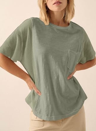 Acelitt Womens Oversized T Shirts Loose Fit Crewneck Short Sleeve Waffle Knit Tops Summer Casual Blouse 2025 Basic Tee