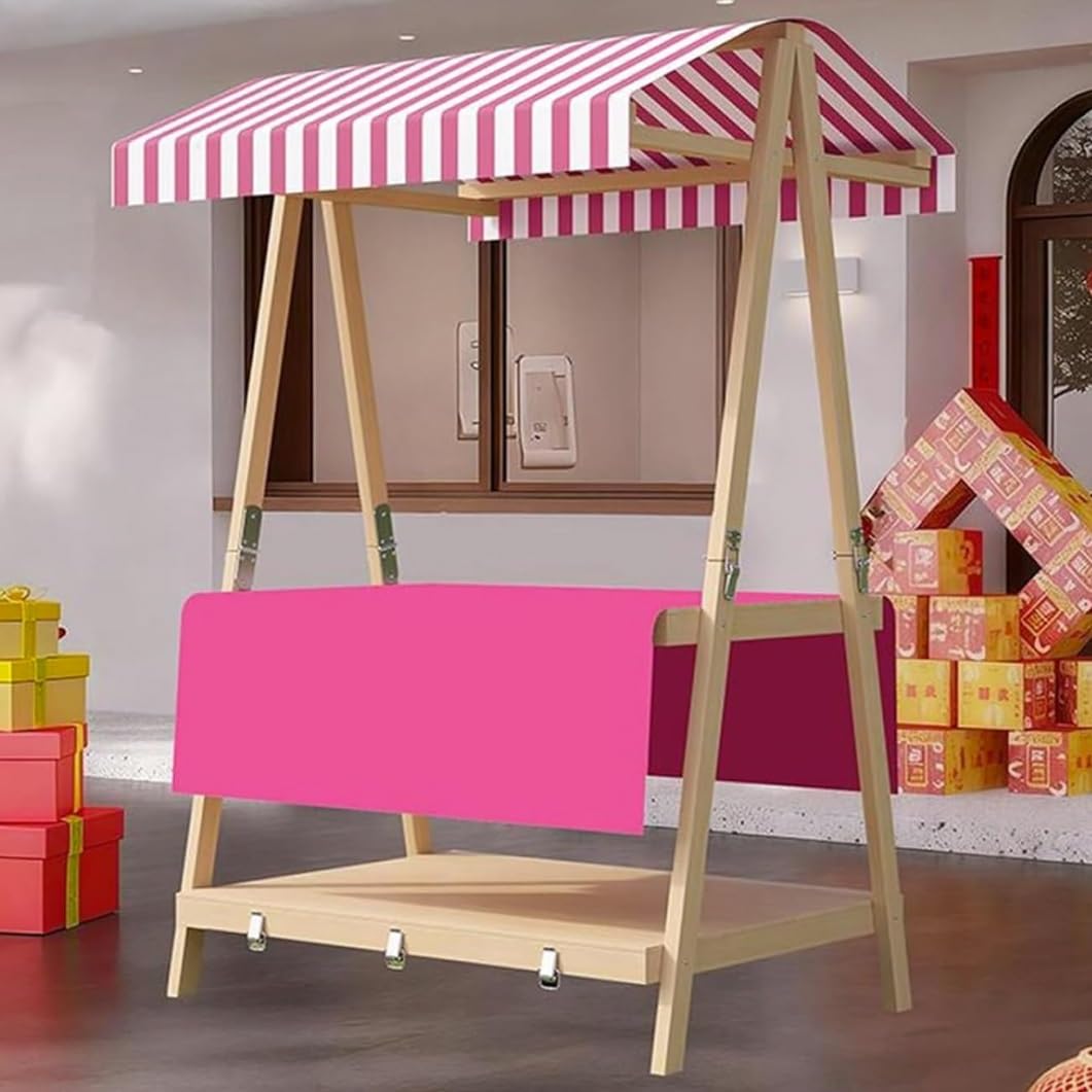 YVYKFZD Stand Marché Chariot en bois, Étal de Marché pliable et portable avec auvent, Chariot de Vente commercial à 2 niveaux, Stand de Marchés for la vente de rue(Pink 2,140cm/51.1")