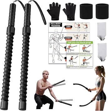 Ropeless Battle Ropes Weighted Portable Workout Ropes for Home Gym, Cordless Jump/Arm Exerciser with Non-Slip Gloves & Training Poster HIIT, Low-Impact Cardio & Strength/Muscle Training2PCS