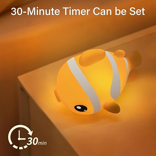 Miniatura 5 de Luz nocturna de pez payaso, bonita luz nocturna para guardería, lámpara recargable, lámpara de mesa, lámpara LED linda decoración de habitación para