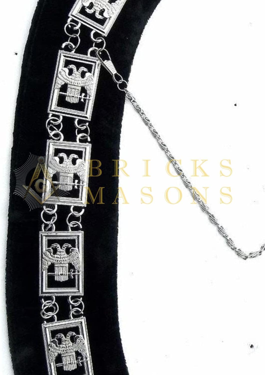 BRICKS MASONS 32nd Degree - Scottish Rite Wings DOWN Chain Collar - Gold/Silver on Black