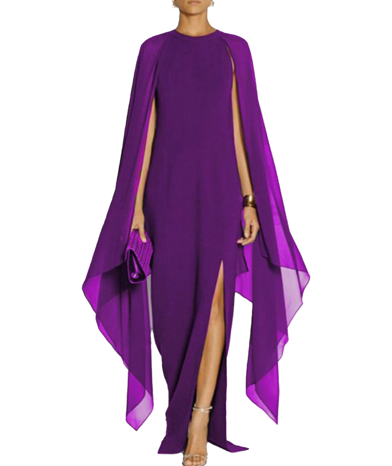 slim fit dress slacks Elegant Chiffon Cape Crepe Mermaid Slit Wedding Dress main image 0