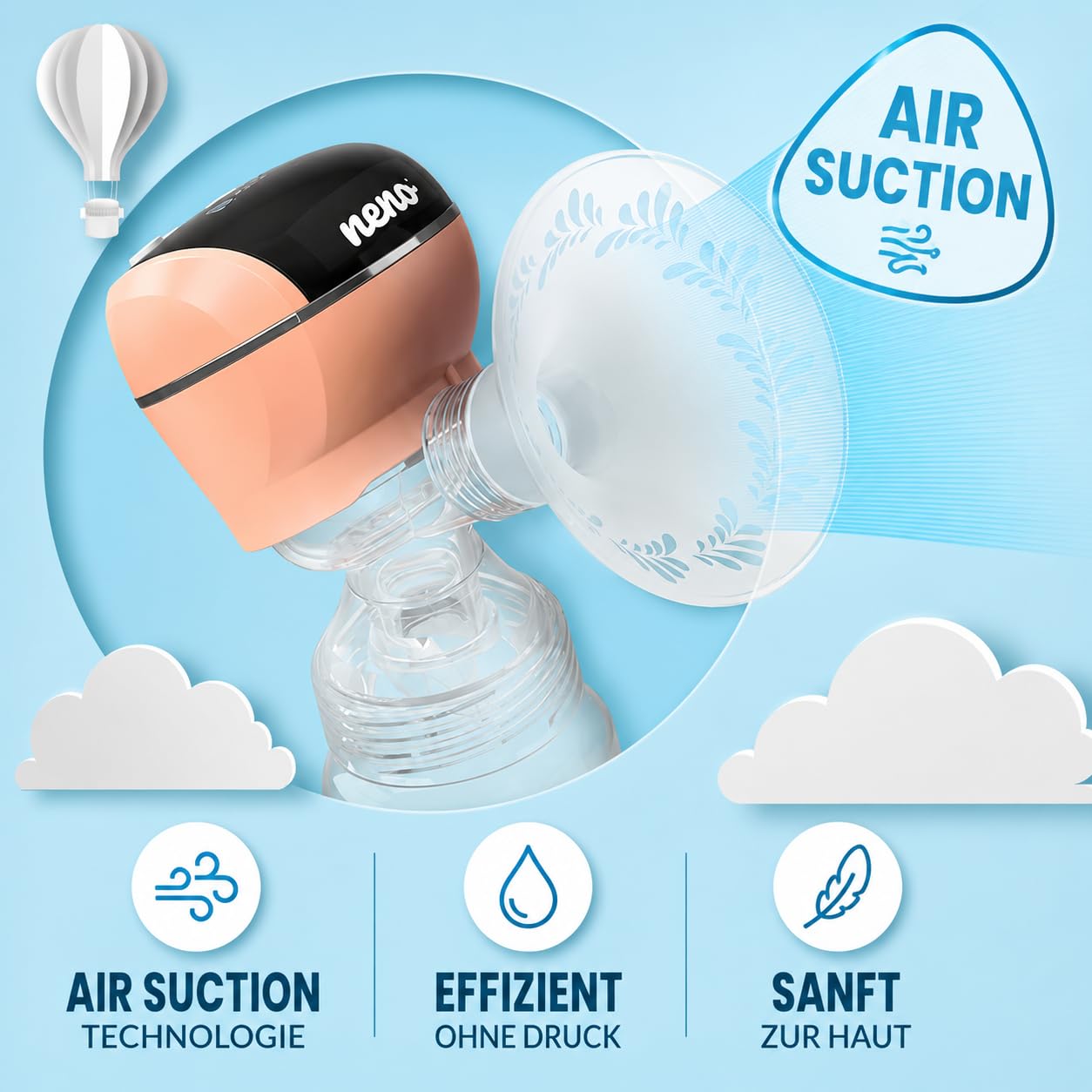 NENO Primo Milchpumpe Elektrisch Tragbare – Milch Pumpe Kabellos – Muttermilch Abpumpen mit Elektrischer Brustpumpe – mit 2 Milchbeuteln & Sauger – 5 Modi & 9 Stufen – BPA-frei – LED-Anzeige