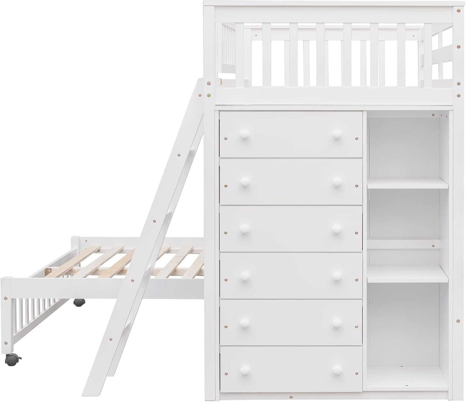 Harper & Bright Designs Twin Over Full Bunk Bed with Storage, Solid Wood Loft Bunk Bed with 6 Drawers and 3 Flexible Shelves,for Kids Teens Adults (White)