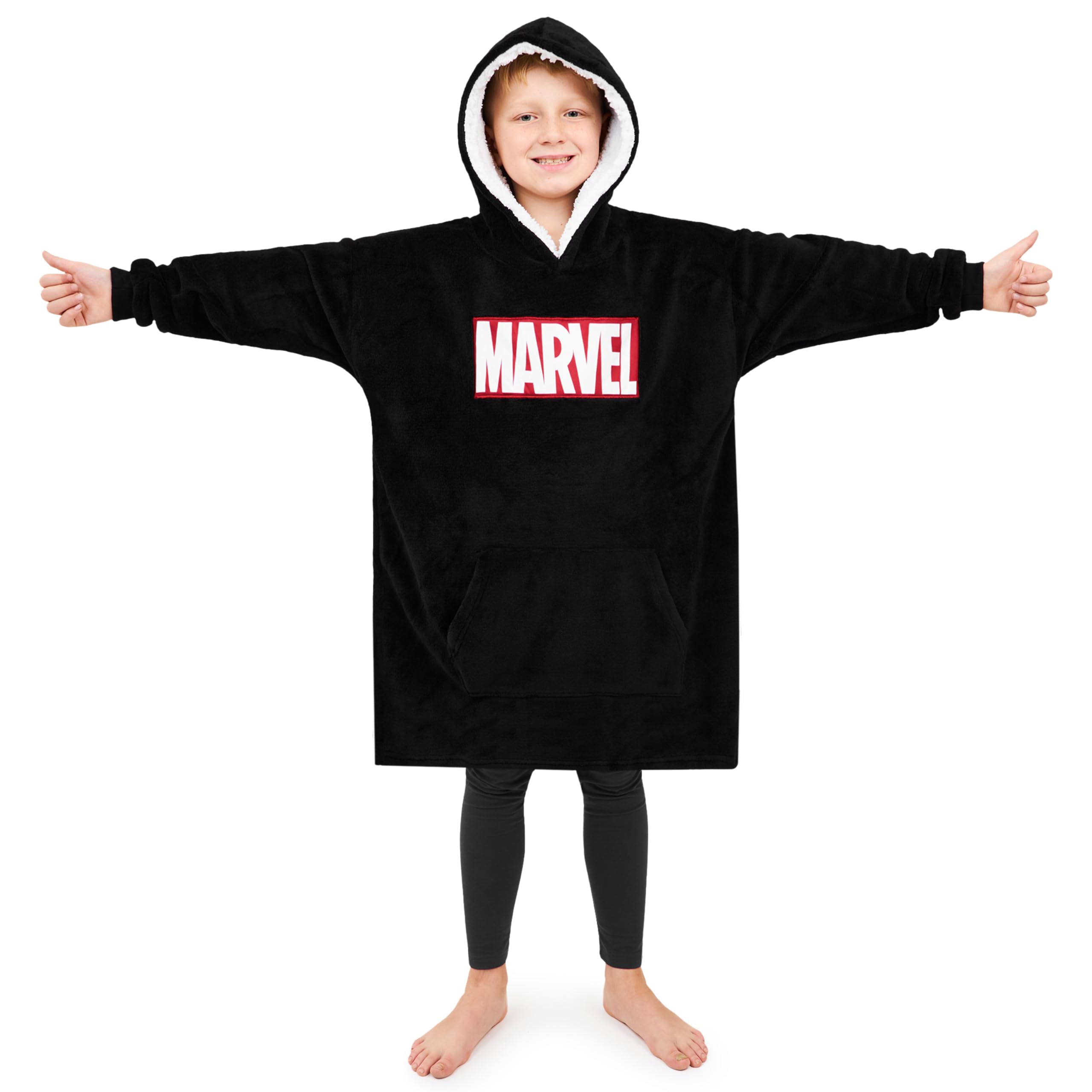 Marvel Boys Black Spiderman Hoodie Blanket For Kids Teenagers Fleece Wearable Blanket Hulk Captain America Thor Avengers Warm Oversized Hoodie Gifts (Black Marvel)