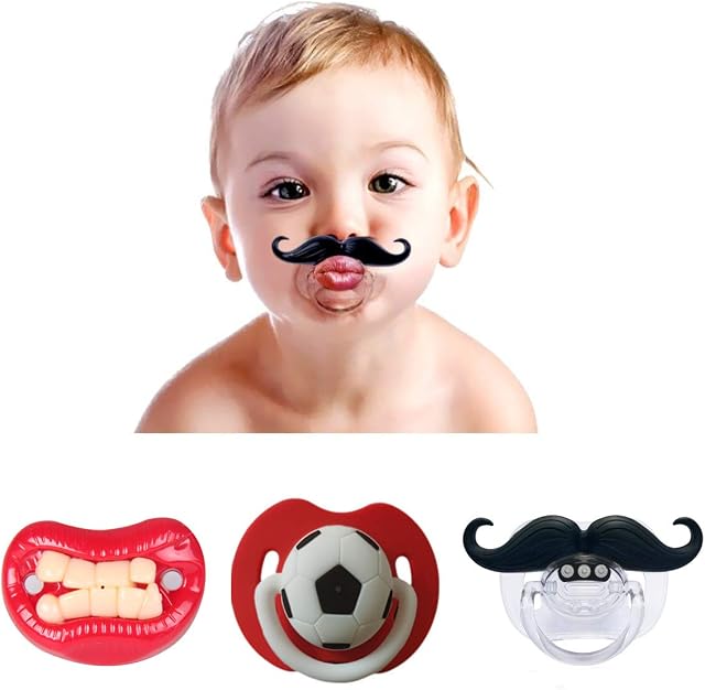 Rmeet Funny Baby Mustache Pacifier,3 Pack Soft Silicone Teether Pacifier Baby Teether Orthodontic Soother Nipples for Infant Child Todders Newborn 0-3 Years Old
