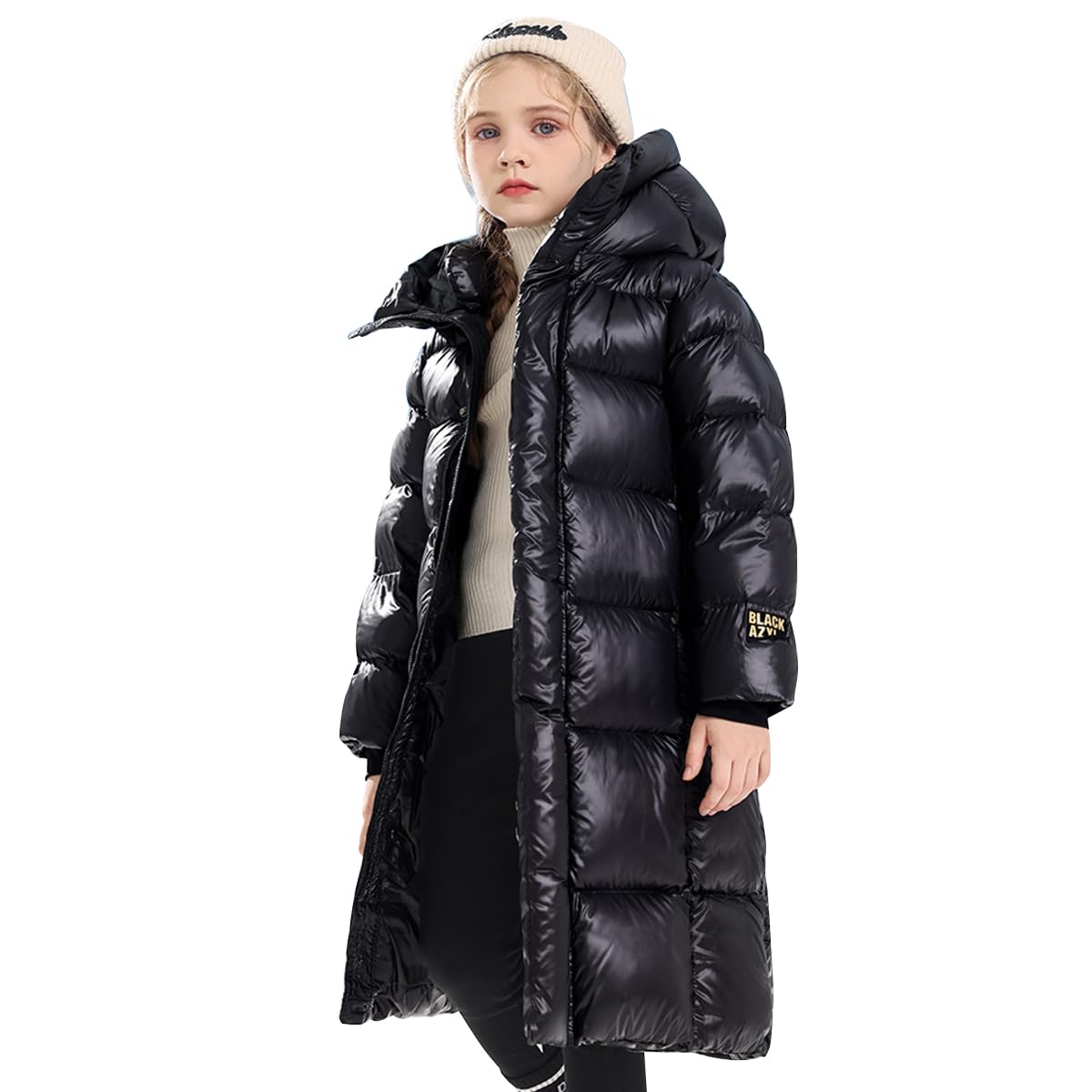 Winterjacke Atmungsaktiv Verdickt Mädchen Mantel Warm Winddicht Outdoorjacke Mittel- bis Langes Kindermäntel mit Fellkapuze Parka
