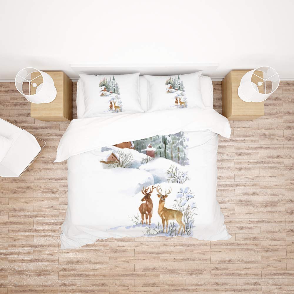 Parure de lit king size hiver cerfs 3 pièces en polyester