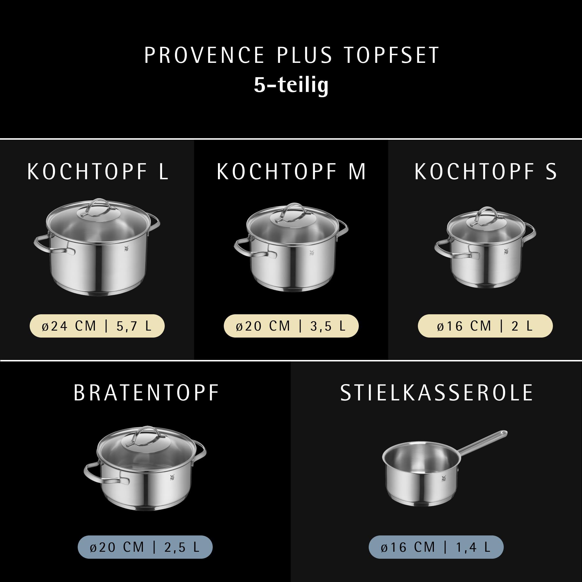 Amazon | WMF Provence Plus 0721056380 Set of 5 Pots by WMF | (Wmf