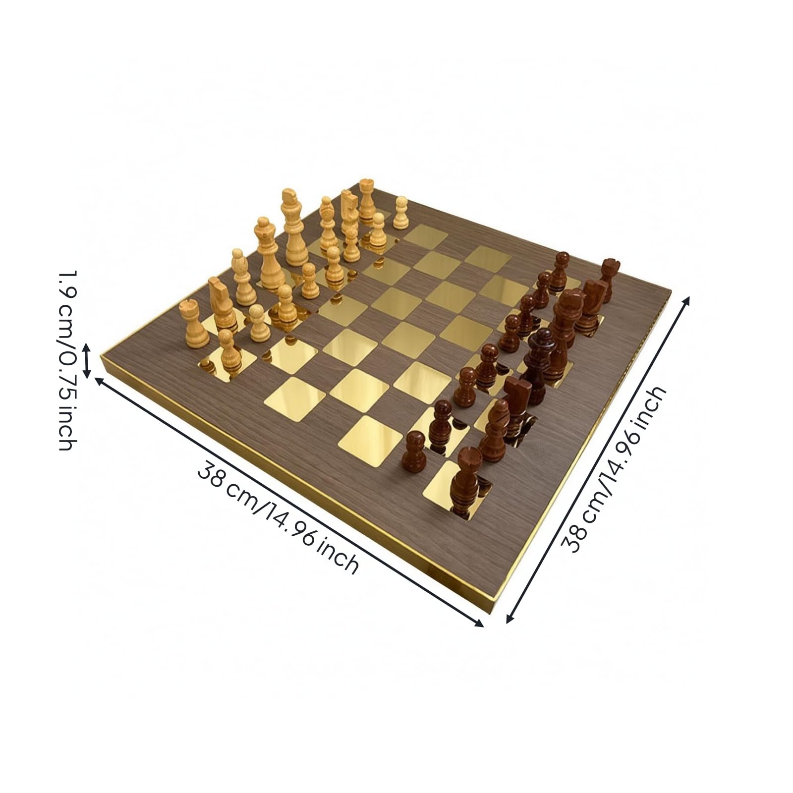 Échiquier Pièces D'échecs Résistant Échiquier en Bois Acier Inoxydable Élégant Jeu Société pr Bureau, Or