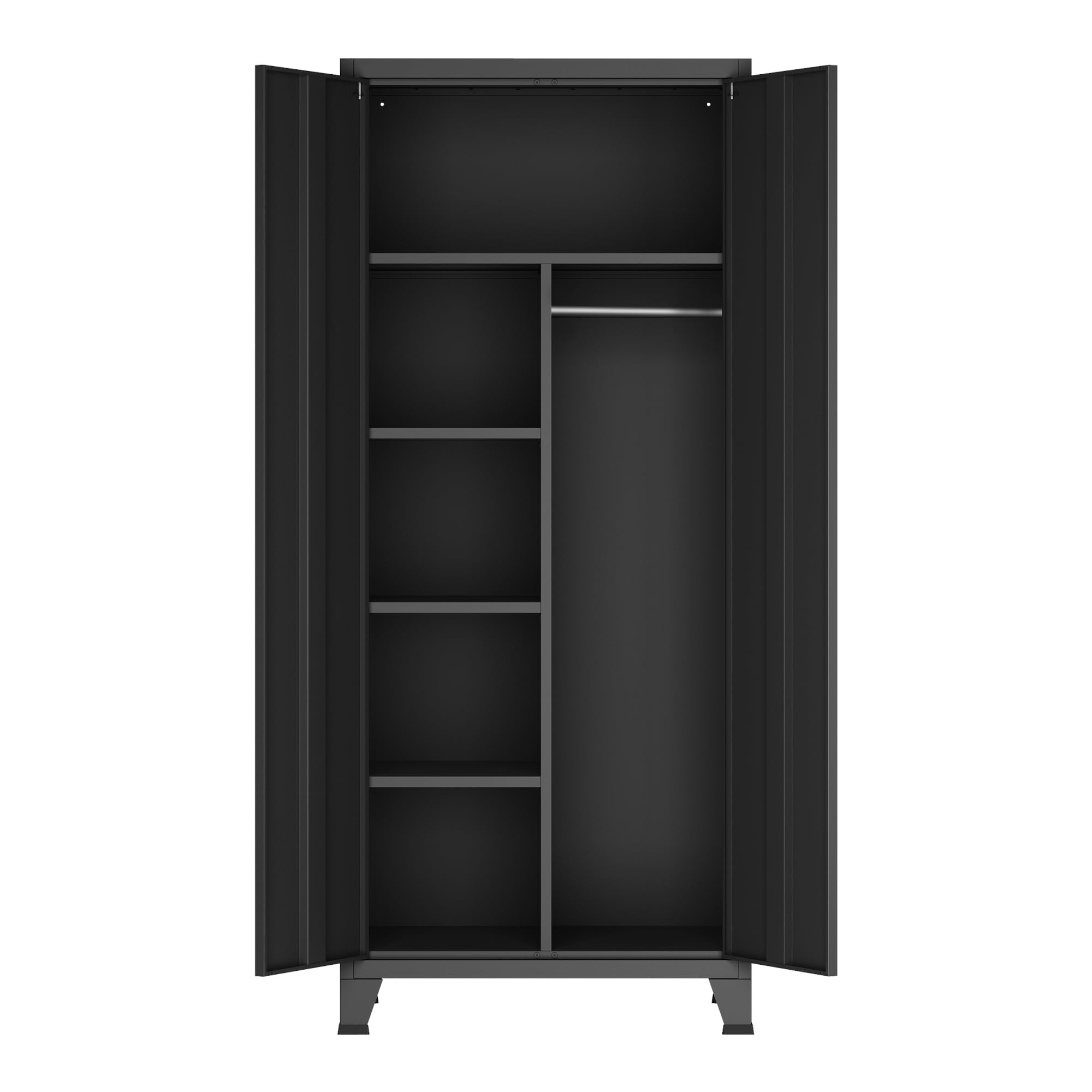 [en.casa] Armadio a 2 Ante per Guardaroba con Spazio Appendiabiti Scomparti Ripiani Rimovibili Armadio in Acciaio da Ingresso Camera da Letto 180 x 90 x 40 cm - Nero