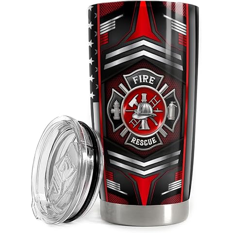 SANDJEST Firefighter Tumbler 20oz Stainless Steel Insulated Travel Mug Cup for Fireman Dad Husband Firefighters Gifts for Birthday Christmas Fathers Day