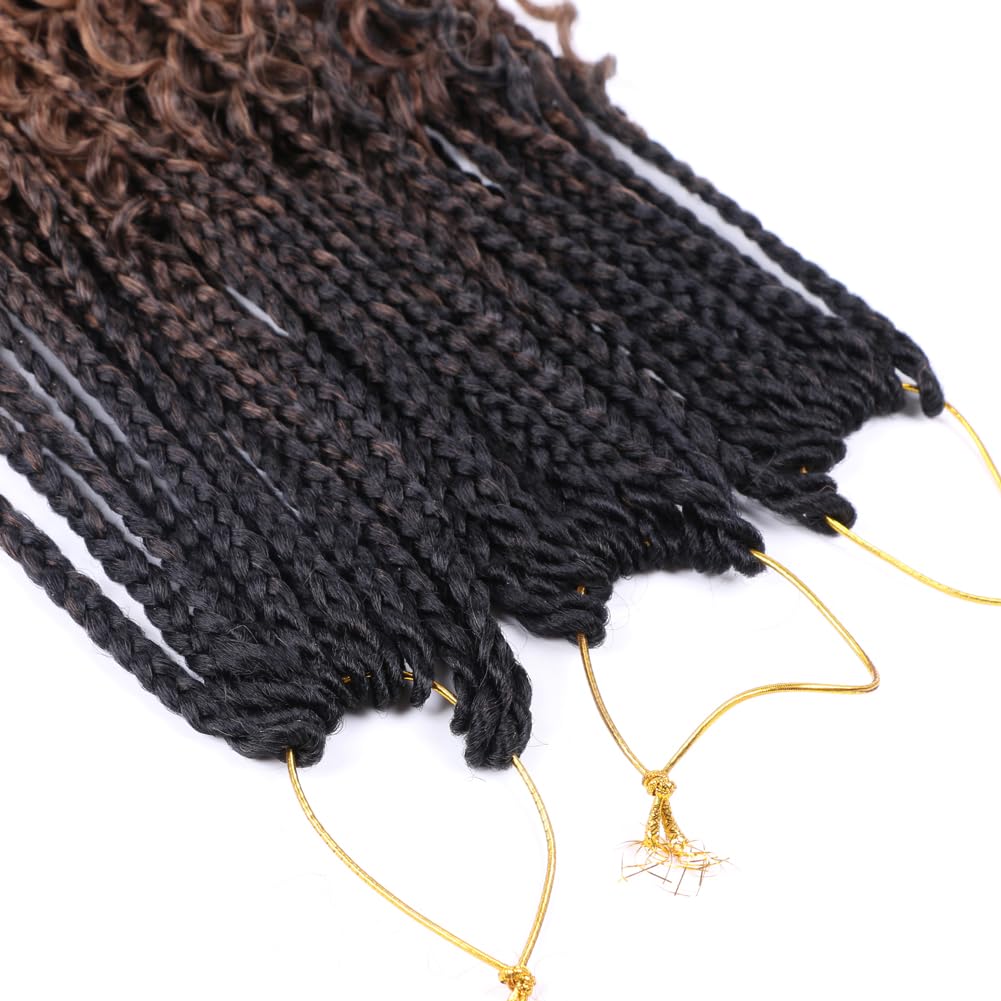 22 Inch Ombre Boho Box Braids Pre Looped Goddess Crochet Braids with Curly Ends 3 Packs Bohemian Braiding Hair Extensions for Women (Black-Brown-Light Brown) - Image 3