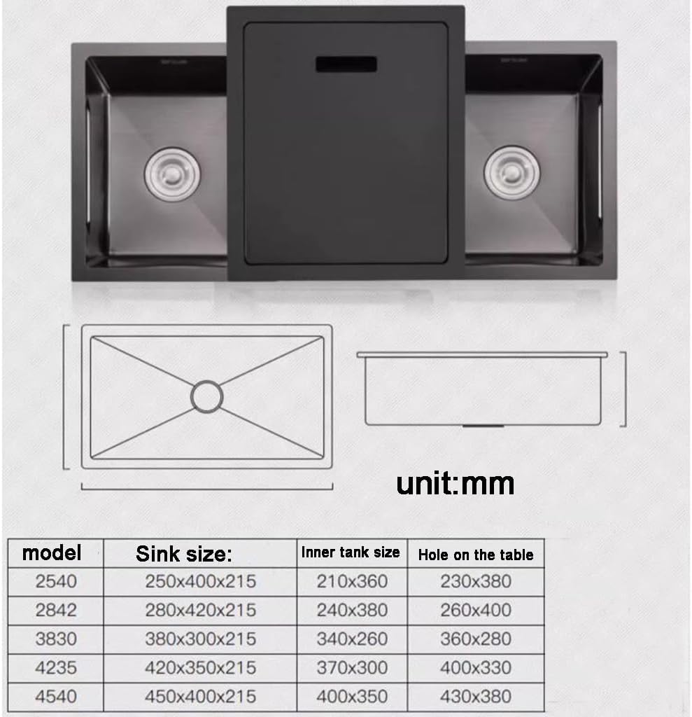 Undermount Stainless Steel Single Bowl Kitchen Compact Concealed with Cover Pull-Out Faucet for Bar Prep Laundry RV Small Space(38 * 30 21.5cm) (Black 25 * 40 * 21.5cm)