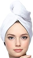 Vista 1 de Toalla de pelo 100% algodón, de secado rápido, súper absorbente, turbante para mujeres, con botón, antiencrespamiento, gorra para cabello rizado