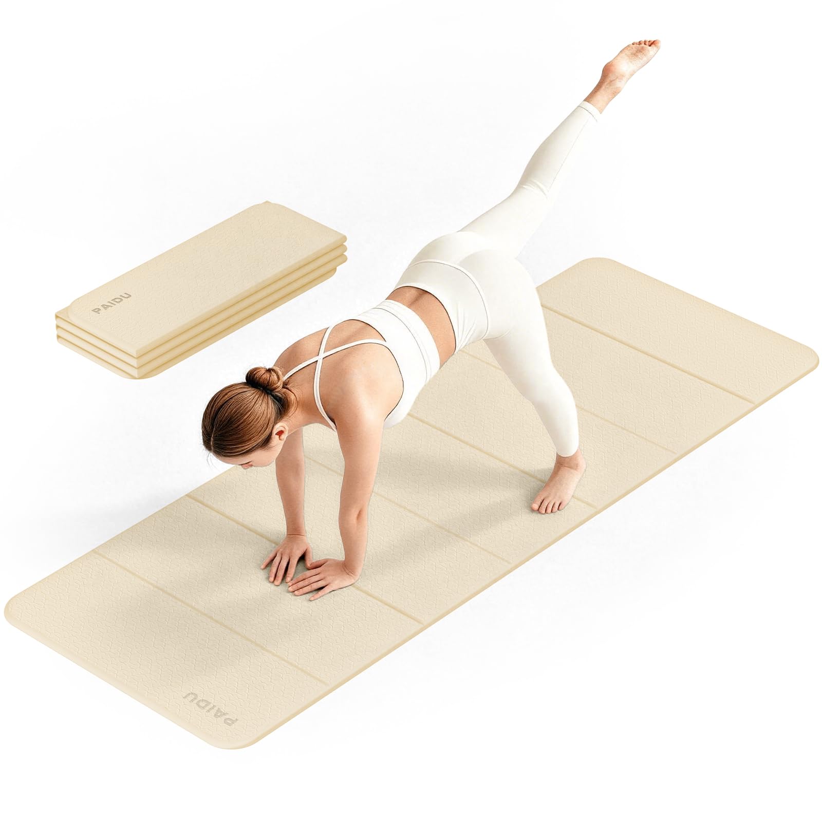 PAIDU Tapis de yoga pliable – 10 mm d'épaisseur – 190 cm x 66 cm – Tapis de fitness antidérapant | Certifié SGS écologique, portable pour yoga/Pilates/studio/entraînement à domicile | Certifié SGS, pliable, facile à ranger, portable pour yoga/Pilates/stud