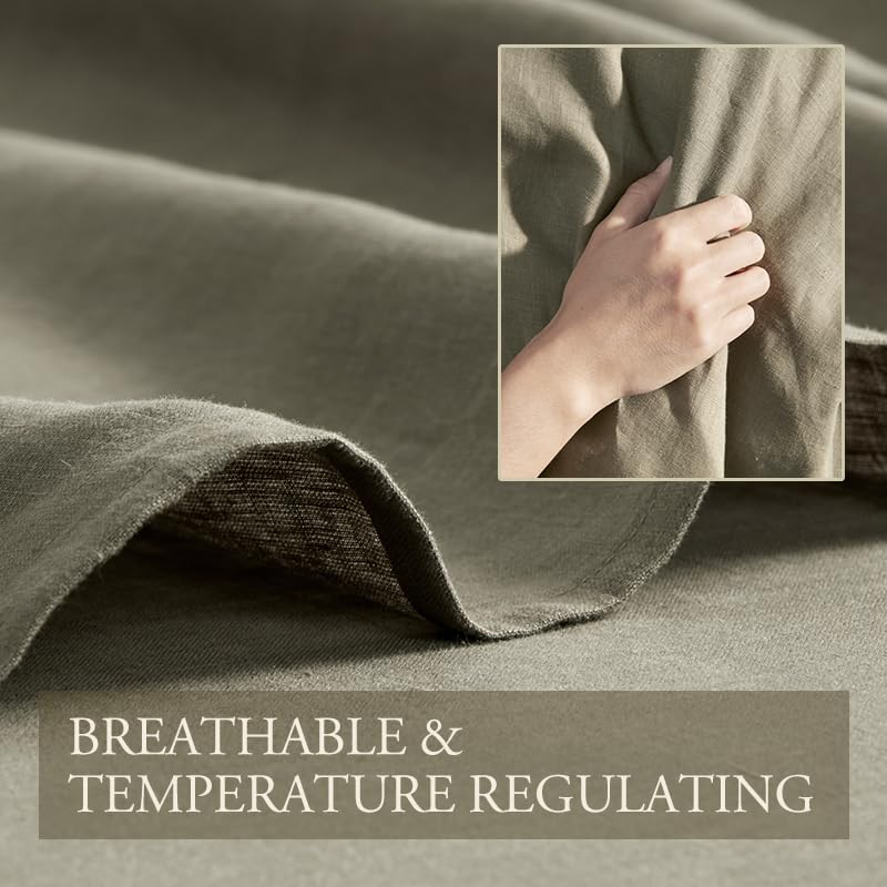 DAPU Pure Linen Sheets Set, 100% French Linen from Normandy, Breathable and Durable for Hot Sleepers, 4 Pcs Set - 1 Flat Sheet, 1 Fitted Sheet, 2 Pillowcase (Forest Green, Queen)