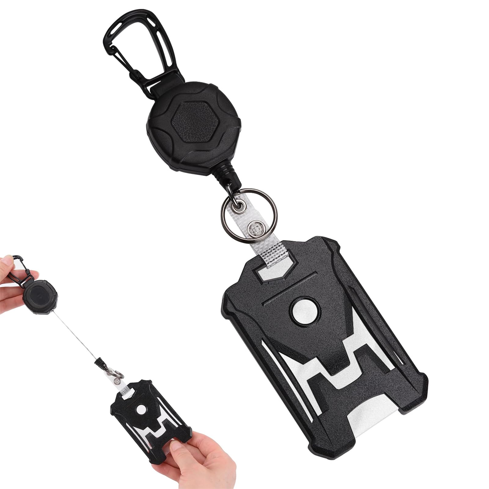 TERRIFI Retractable Badge Holders, Tactical ID Card Holder with Heavy Duty 31.5" Retractable Badge Reel Key Chain - Black Retractor for Secure Key and ID Card Management