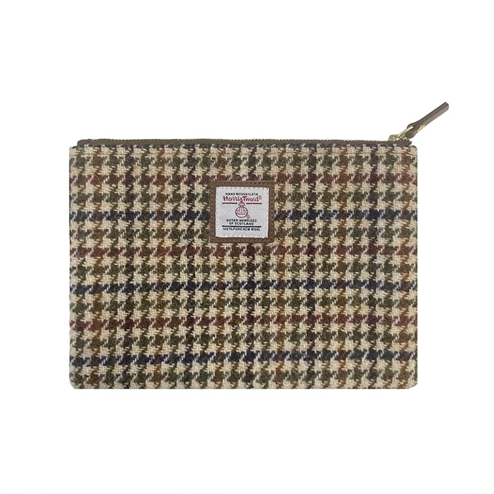 Harris Tweed Coin Purse Handmade Lipstick Bag Vintage British Portable Credit Card ID Wallet with YKK Zipper for Women men (No.614 Houndstooth, Medium