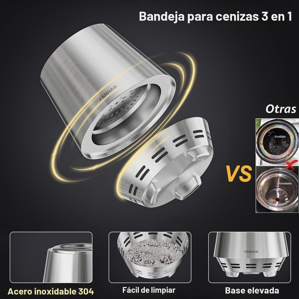FANHAO Brasero Exteriores, Brasero sin Humo SUS304 Acero Inoxidable Mini Chimenea de Mesa Cesta para Fuego Barril de Fuego con Soporte Bolsa de Almacenamiento, Apto para Acampar y Uso al Aire Libre