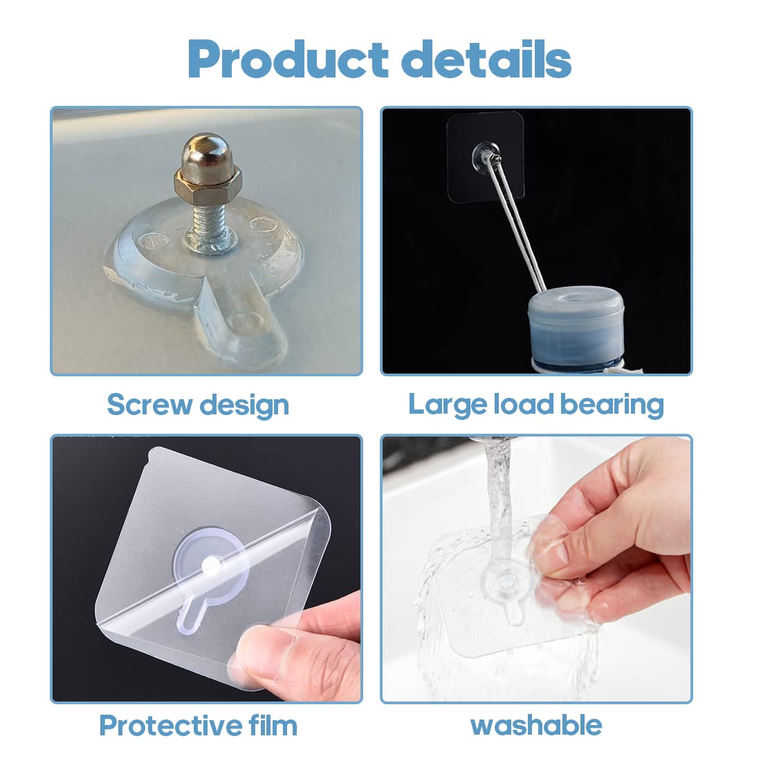 KARELLS 10 Pièces Clou Auto-Adhésif En Crochets, Clous De Suspension Collants, Crochet à Vis Mural Sans Poinçon, Pour Pour Salle De Bain, Cuisine, Salle De Rangement, Carrelage Mural, Salle De Douche